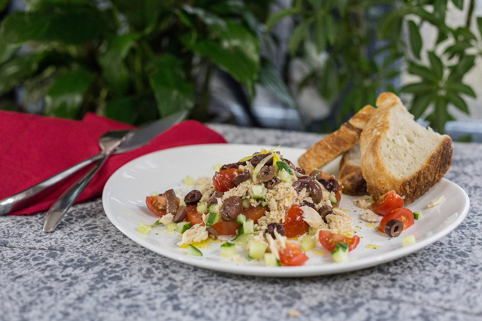 Salade de thon, menthe, tomate et concombre