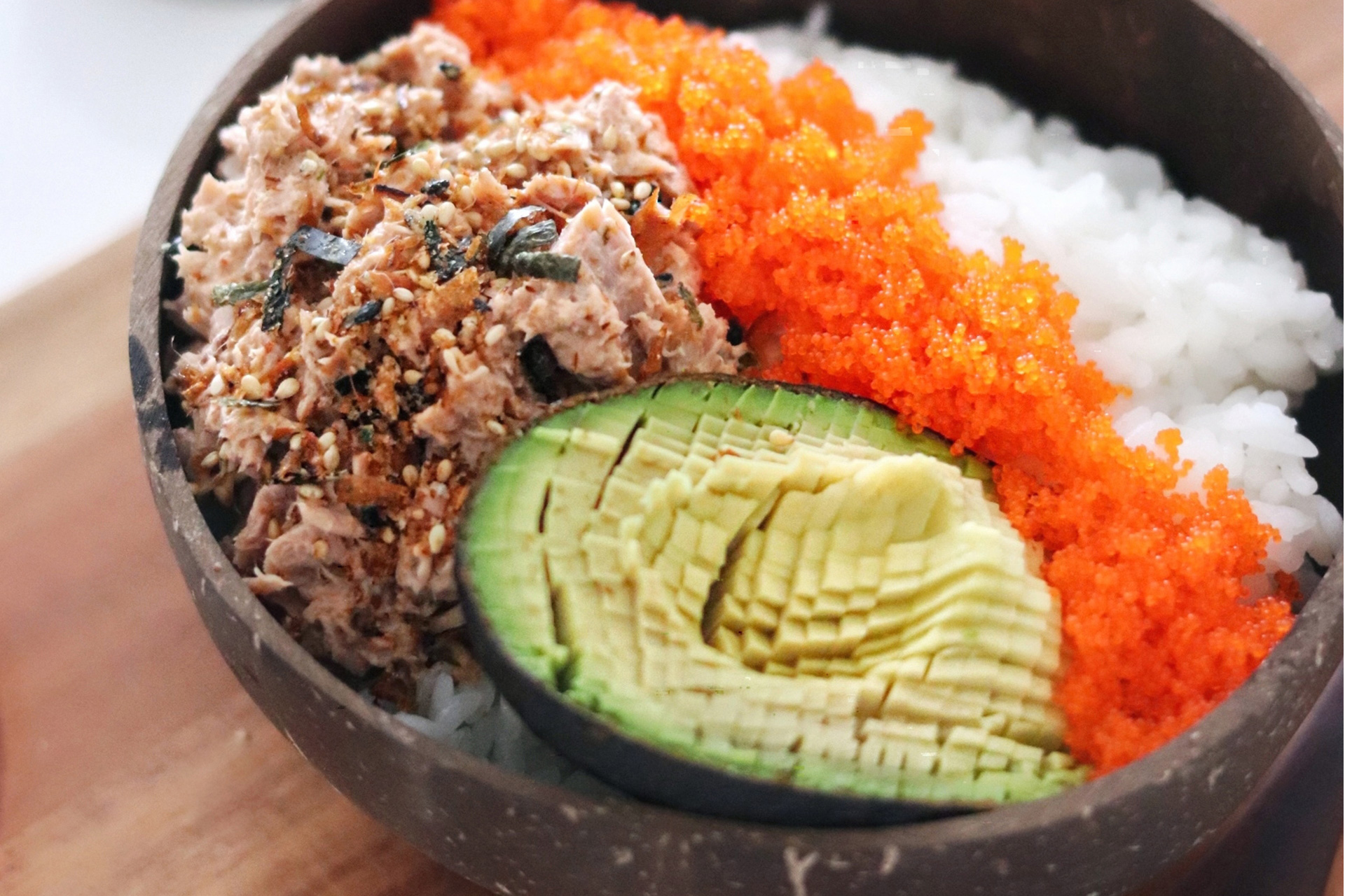 Spicy Mayo Tuna Bowl with Avocado and Masago