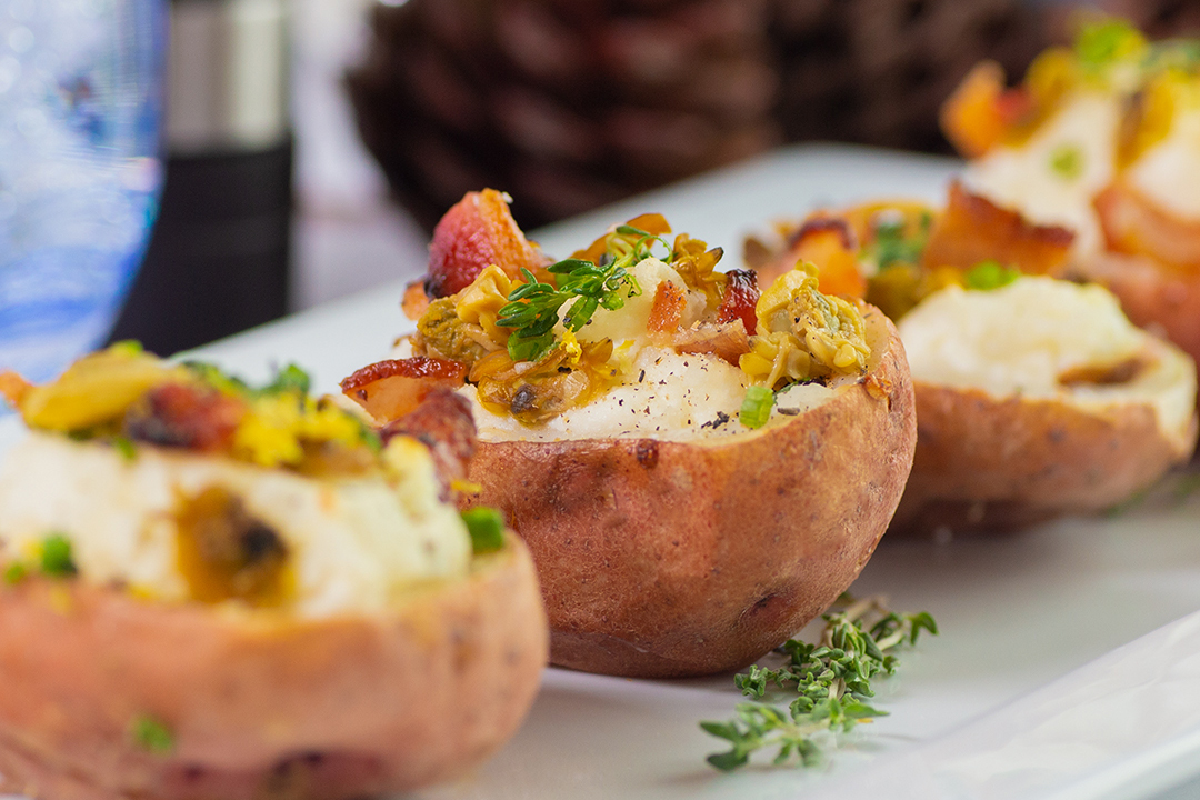 Clam Chowder Loaded Potato Skins