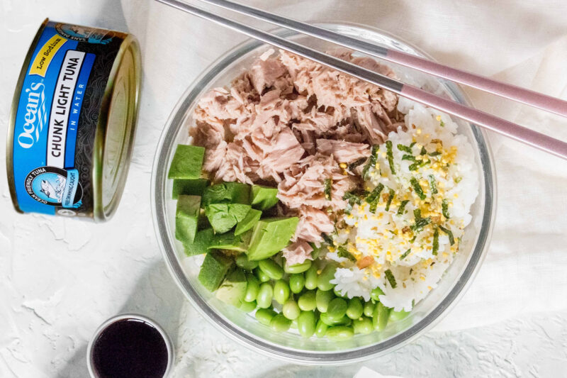 A sushi bowl with Ocean's Chunk Light Tuna