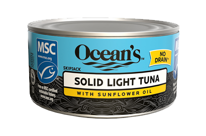 One can of Ocean's No Drain Solid Light Tuna With Sunflower Oil