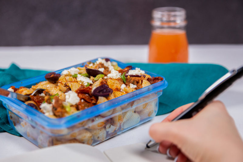 A container of Tuna Pasta Salad